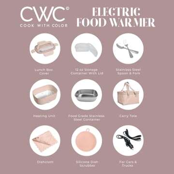 COOK WITH COLOR Portable Electric Lunch Box - 2-in-1 Heated Food Heater for Car, Truck, Home, Work -...