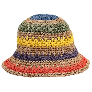 Minache Foldable Wide Brim UPF 50+ Crochet Straw Hat