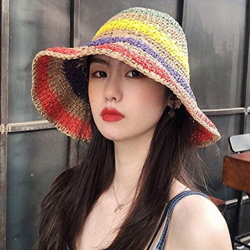 Minache UPF 50+ Colorful Crochet Foldable Straw Hat