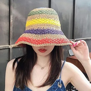 Minache UPF 50+ Colorful Crochet Foldable Straw Hat