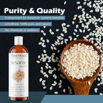 Sesame Seed Oil 4 oz Cold Pressed Carrier 100% Pure Natural for Skin, Body, Face, and Hair Growth Moisturizer. Great for Creams, Lotions, Lip Balm and Soap Making
