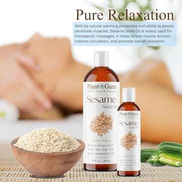 Sesame Seed Oil 4 oz Cold Pressed Carrier 100% Pure Natural for Skin, Body, Face, and Hair Growth Moisturizer. Great for Creams, Lotions, Lip Balm and Soap Making