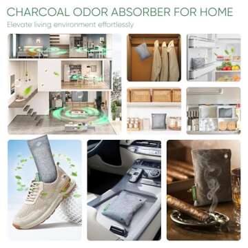 Activated Charcoal Odor Absorber,Large 4x500g w Hooks Nature Odor Eliminator for Strong Odor,Bamboo Charcoal Air Purifying Bags,Moisture Absorbers for Fresh Home Car Closet Pet,Smoke Room Deodorizer