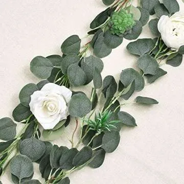 Sunm Boutique Artificial Eucalyptus Vines Faux Eucalyptus Plant Leaves Garland String in Green Indoor Outdoor Wedding Decor Jungle Party Greenery Crowns Wreath