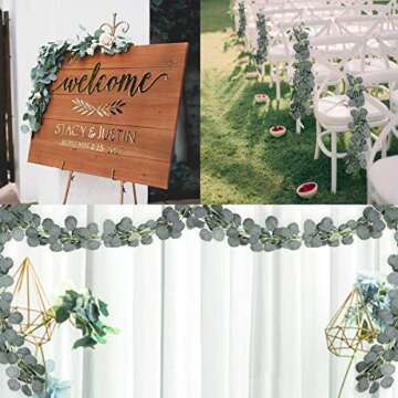 Sunm Boutique Artificial Eucalyptus Vines Faux Eucalyptus Plant Leaves Garland String in Green Indoor Outdoor Wedding Decor Jungle Party Greenery Crowns Wreath