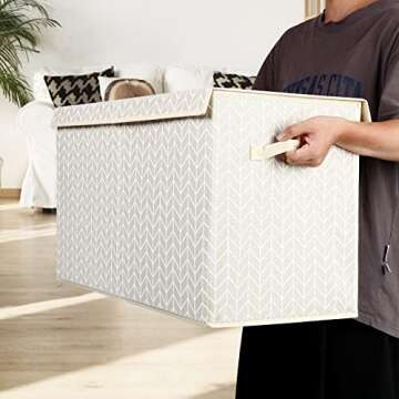 Mayniu Kids Toy Storage Box Chest with Lid, Sturdy Toy Bin Organizer for Kids, Girls, Boys, Living Room, Nursery, Bedroom, Playroom 25"x13" x16" (Beige)