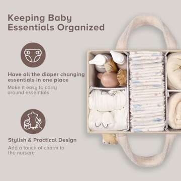PeraBella Baby Diaper Caddy Organizer for Changing Table, Baby Storage Basket for Diapers and Baby W...