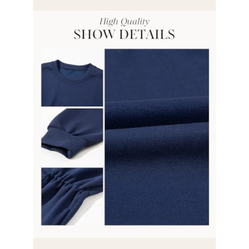 Dokotoo Women Drawstrings Waistband Long Sleeves Crew Neck Sweatshirt Casual Mini Dress,Navy Blue X-Large