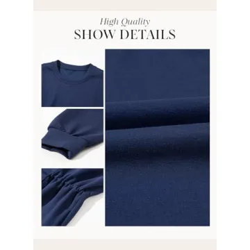 Dokotoo Women Drawstrings Waistband Long Sleeves Crew Neck Sweatshirt Casual Mini Dress,Navy Blue X-Large