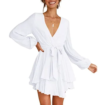Women’s Wedding Guest Dress V-Neck Long Sleeve Mini Dress