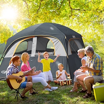 UNP Tents 6 Person Waterproof Windproof Easy Setup,Double Layer Family Camping Tent with 1 Mesh Door & 5 Large Mesh Windows -10'X9'X78in(H) Gray