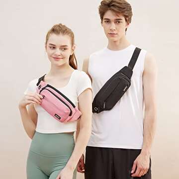 SINNO Black Fanny Packs for Women Men Fashionable Waterproof Belt Bag Gifts for Running Sport Workou...