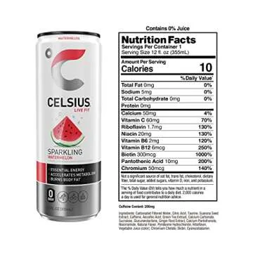 CELSIUS Sparkling Watermelon, Functional Essential Energy Drink, 12 Fl Oz (Pack of 24)