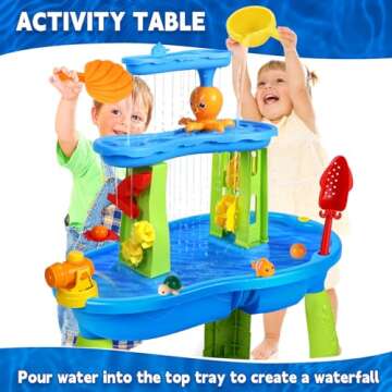 SUPER JOY Water Table for Toddlers 3-5 | 3-Tier Kids Water Table for Outdoors Play | Kids Activity T...
