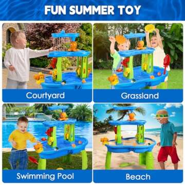 SUPER JOY Water Table for Toddlers 3-5 | 3-Tier Kids Water Table for Outdoors Play | Kids Activity Table Toddler Sand Table with Rain Showers Splash Pond for Boys Girls 3 4 5 6 7 8, Medium, Blue