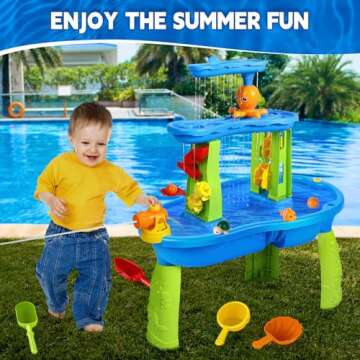 SUPER JOY Water Table for Toddlers 3-5 | 3-Tier Kids Water Table for Outdoors Play | Kids Activity Table Toddler Sand Table with Rain Showers Splash Pond for Boys Girls 3 4 5 6 7 8, Medium, Blue