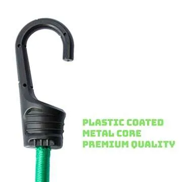 Bungee Cord Assortment - Premium 16 Piece Set with Plastic Coated Metal Hooks