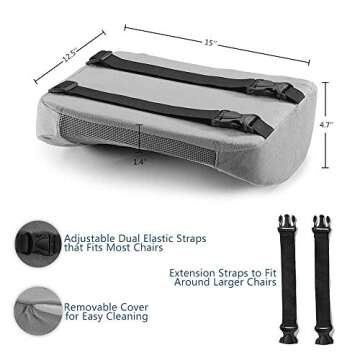 ComfiLife Lumbar Support Back Pillow Office Chair and Car Seat Cushion - Memory Foam with Adjustable Strap and Breathable 3D Mesh (Gray)