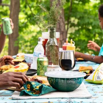 Camco Life is Better at The Campsite Nesting Bowl Set with Lids | Great for On-The-Go Lifestyles | Features (4) Durable Melamine Bowls with (4) Plastic Lids (53451)