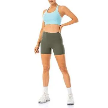 Lavento Women's All Day Soft Biker Shorts 5 Inch - High Waisted Workout Gym Running Yoga Short (Olive Green, 4)