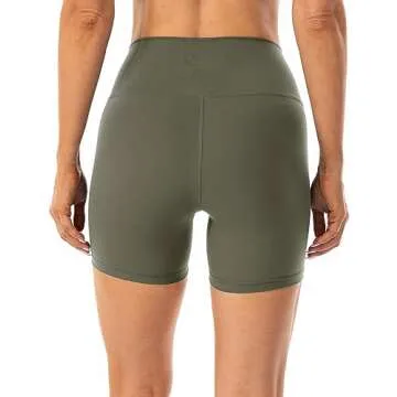 Lavento Women's All Day Soft Biker Shorts 5 Inch - High Waisted Workout Gym Running Yoga Short (Olive Green, 4)