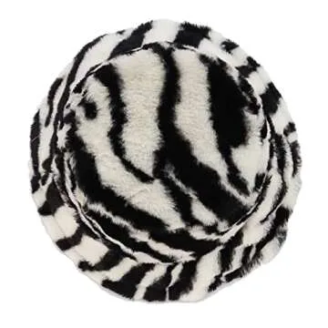 Furry Bucket Hat for Women Fluffy Thick Solid Warm Winter Zebra Pattern Bucket Hat Plush Fisherman Hat