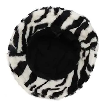 Furry Bucket Hat for Women Fluffy Thick Solid Warm Winter Zebra Pattern Bucket Hat Plush Fisherman Hat