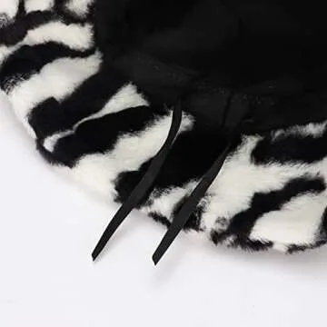 Furry Bucket Hat for Women Fluffy Thick Solid Warm Winter Zebra Pattern Bucket Hat Plush Fisherman Hat