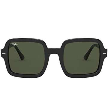 Ray-Ban Women's RB2188 Square Sunglasses, Black/G-15 Green, 53 mm