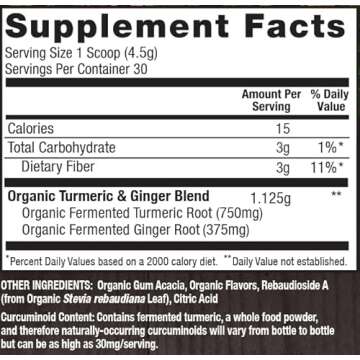PlantFusion Turmeric and Ginger Drink Mix - Fermented Whole Food Nutrition, Herbal Supplement Powder with Curcuminoids - USDA Certified Organic, Non-GMO, Vegan, Gluten-Free, 4.76 oz 30 Servings