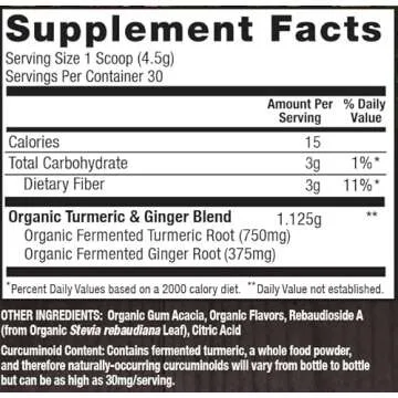 PlantFusion Turmeric and Ginger Drink Mix - Fermented Whole Food Nutrition, Herbal Supplement Powder with Curcuminoids - USDA Certified Organic, Non-GMO, Vegan, Gluten-Free, 4.76 oz 30 Servings