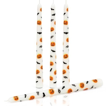 Tuitessine Halloween Taper Candles Decorative 10 Inch Tall Candle Set of 4 Unscented Pumpkin Bat Spi...