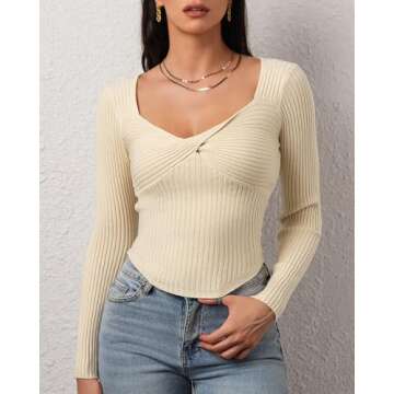 CHYRII Womens Sexy Fall Fashion Twisted Tops Ribbed Knit Winter Pullover Sweater Going Out Crop Tops