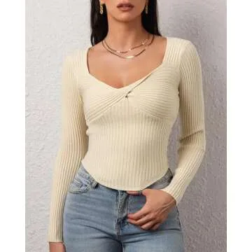 CHYRII Womens Sexy Fall Fashion Twisted Tops Ribbed Knit Winter Pullover Sweater Going Out Crop Tops