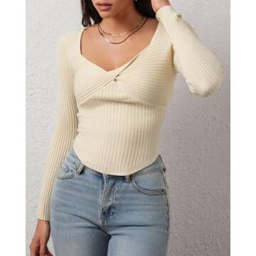 CHYRII Womens Sexy Fall Fashion Twisted Tops Ribbed Knit Winter Pullover Sweater Going Out Crop Tops