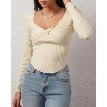 CHYRII Womens Sexy Fall Fashion Twisted Tops Ribbed Knit Winter Pullover Sweater Going Out Crop Tops