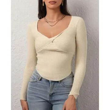 CHYRII Womens Sexy Fall Fashion Twisted Tops Ribbed Knit Winter Pullover Sweater Going Out Crop Tops