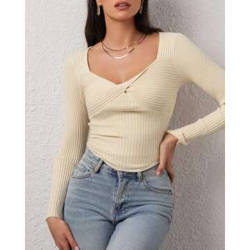 CHYRII Womens Sexy Fall Fashion Twisted Tops Ribbed Knit Winter Pullover Sweater Going Out Crop Tops