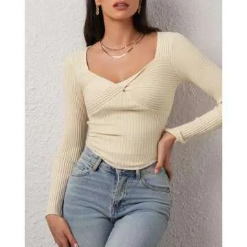 CHYRII Womens Sexy Fall Fashion Twisted Tops Ribbed Knit Winter Pullover Sweater Going Out Crop Tops