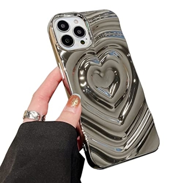 Yebowe for iPhone 13 Pro Max Case Luxury, Cute 3D Heart Phone Cover for Women Girls Water Ripple Sil...