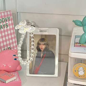 Acrylic Photocard Holder, 3 Inch Credit Id Bank Bus Student Card Pendant Keychain Badge Holder (A)