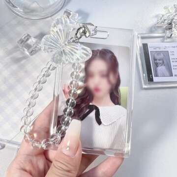 Acrylic Photocard Holder, 3 Inch Credit Id Bank Bus Student Card Pendant Keychain Badge Holder (A)