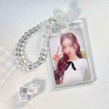 Acrylic Photocard Holder, 3 Inch Credit Id Bank Bus Student Card Pendant Keychain Badge Holder (A)