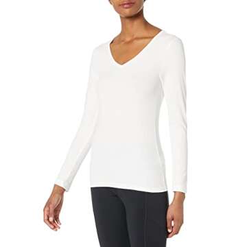 Amazon Essentials Women's Slim-Fit Layering Long Sleeve Knit Rib V-Neck (Available in Plus Size), Pa...