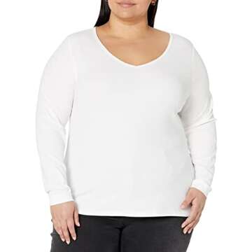 Amazon Essentials Women's Slim-Fit Layering Long Sleeve Knit Rib V-Neck (Available in Plus Size), Pack of 2, White, 4X