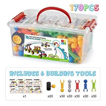 170 Pcs Building Toys for Kids Ages 4-8 with Toy Box Storage, Idea Guide, Building Blocks STEM Toys ...
