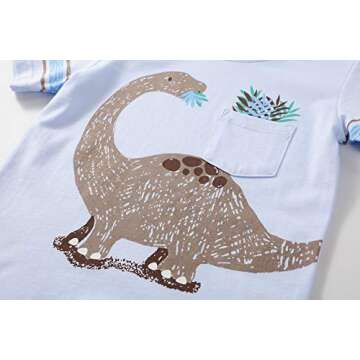8BEES Boys Clothing Cotton Crewneck Dinosaur Tee and Short Set 2 Pcs Summer Outfits Cute Cartoon Back to School Casual Clothes Light Blue 7T