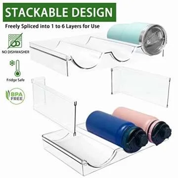 Spaclear 6 Pack Water Bottle Organizer, Stackable Kitchen Home Pantry Organization and Storage Shelf, Plastic Water Bottle Holder for Kitchen Cabinet Storage, Wine Tumbler Travel Mug Cup Organizer