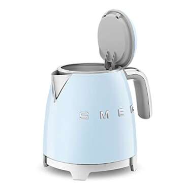 SMEG Mini 50's Retro Style 3 Cup Electric Kettle with Double Wall Anti Slip Base and Water Level Indicator (Pastel Blue)