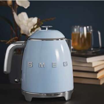 SMEG Mini 50's Retro Style 3 Cup Electric Kettle with Double Wall Anti Slip Base and Water Level Indicator (Pastel Blue)